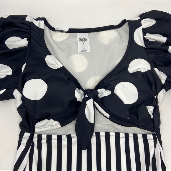 NEW! TABITHA BROWN x Target One Piece Swimsuit Puff Sleeve Polka Dot Stripes - Picture 7 of 10